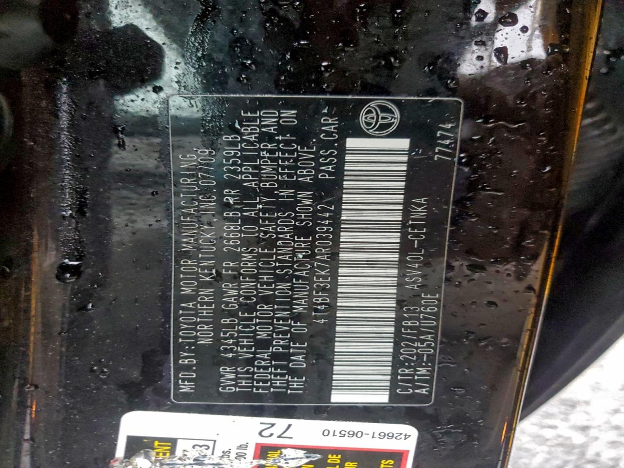 2010 TOYOTA CAMRY BASE photo 12