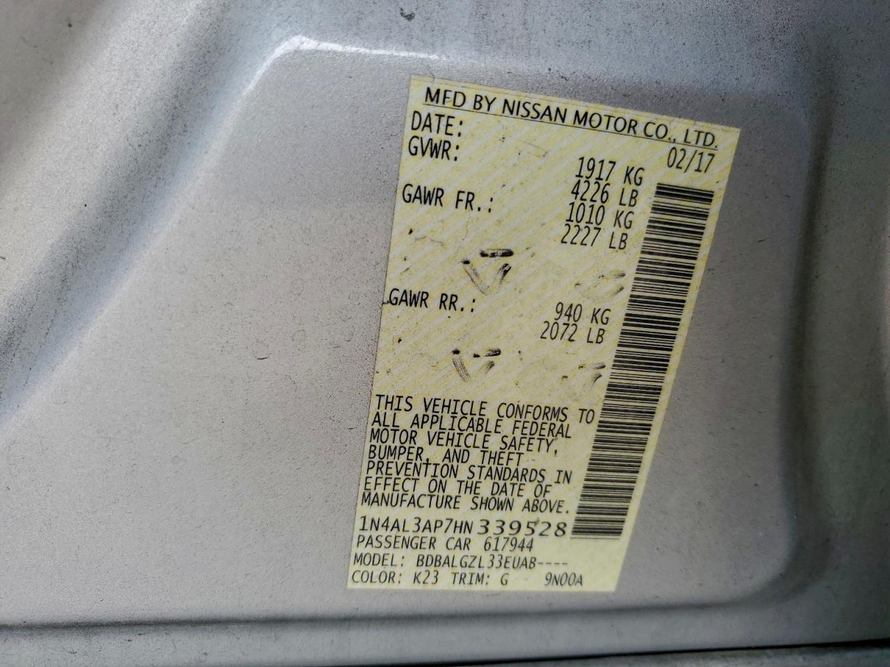 2017 NISSAN ALTIMA 2.5 photo 13