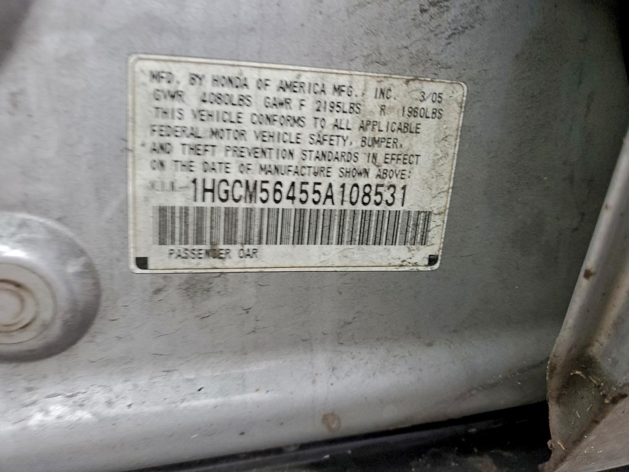 2005 HONDA ACCORD LX photo 12