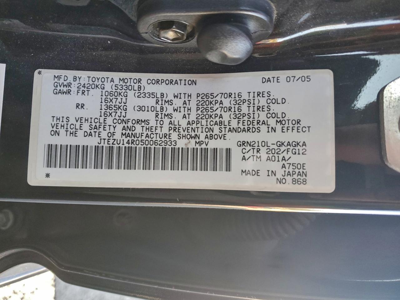 2005 TOYOTA 4RUNNER SR5 photo 25