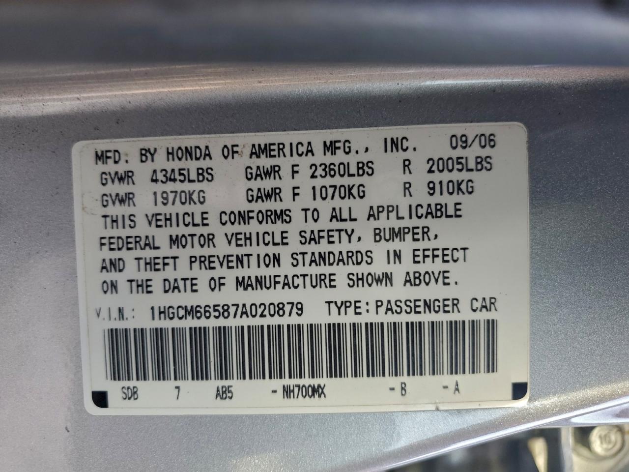 2007 HONDA ACCORD EX photo 12