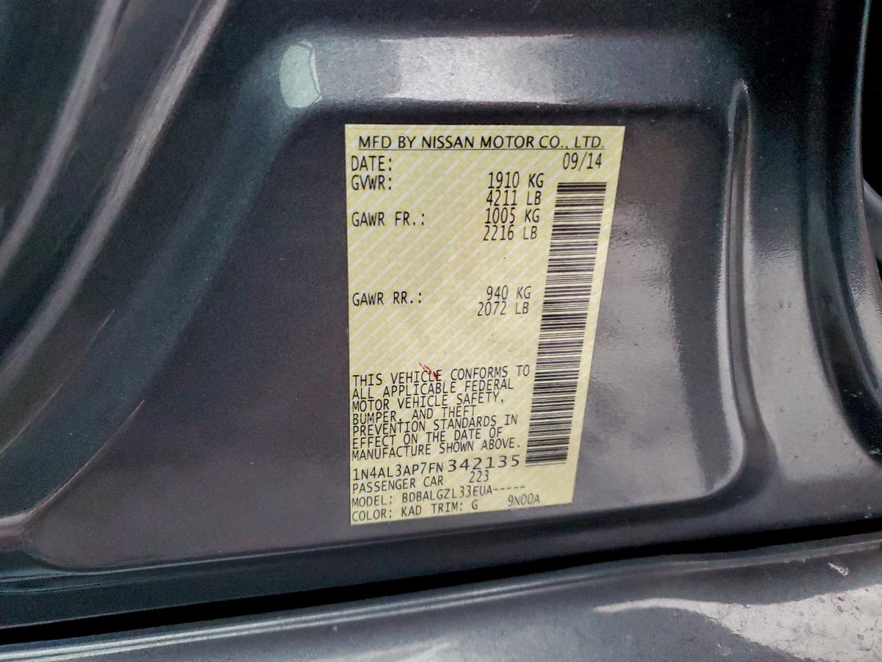 2015 NISSAN ALTIMA 2.5 photo 12