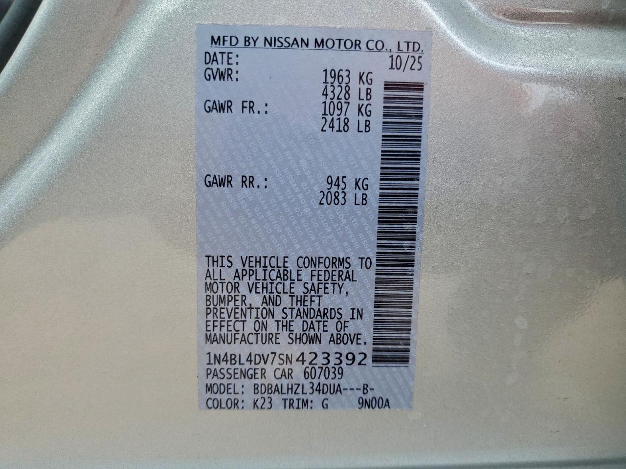 2025 NISSAN ALTIMA SV photo 13