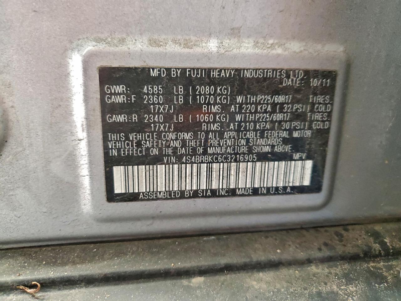 2012 SUBARU OUTBACK 2.5I LIMITED photo 25