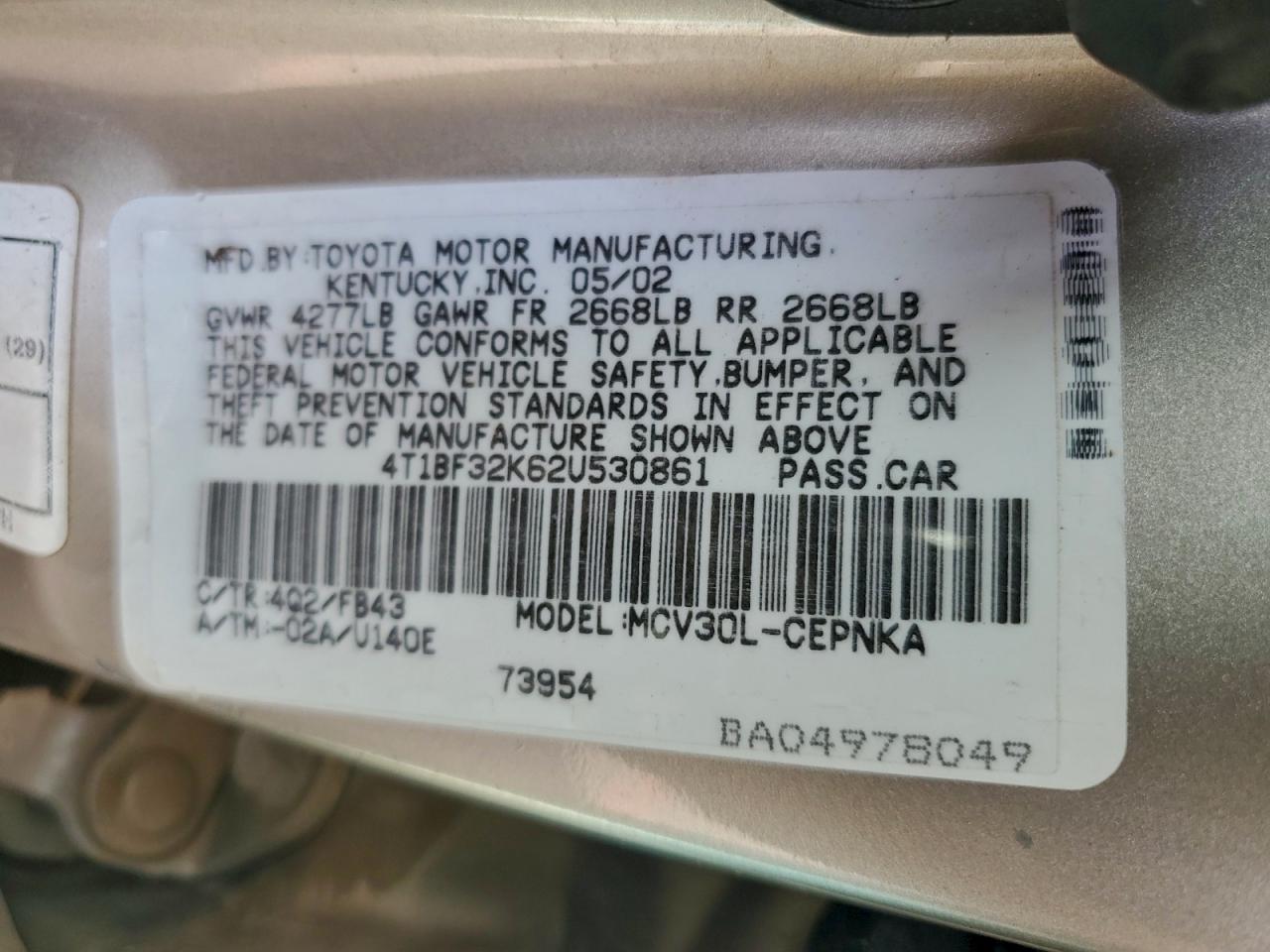 2002 TOYOTA CAMRY LE photo 34