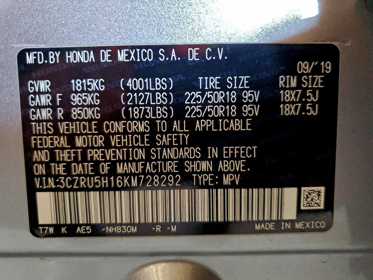2019 HONDA HR-V SPORT photo 12