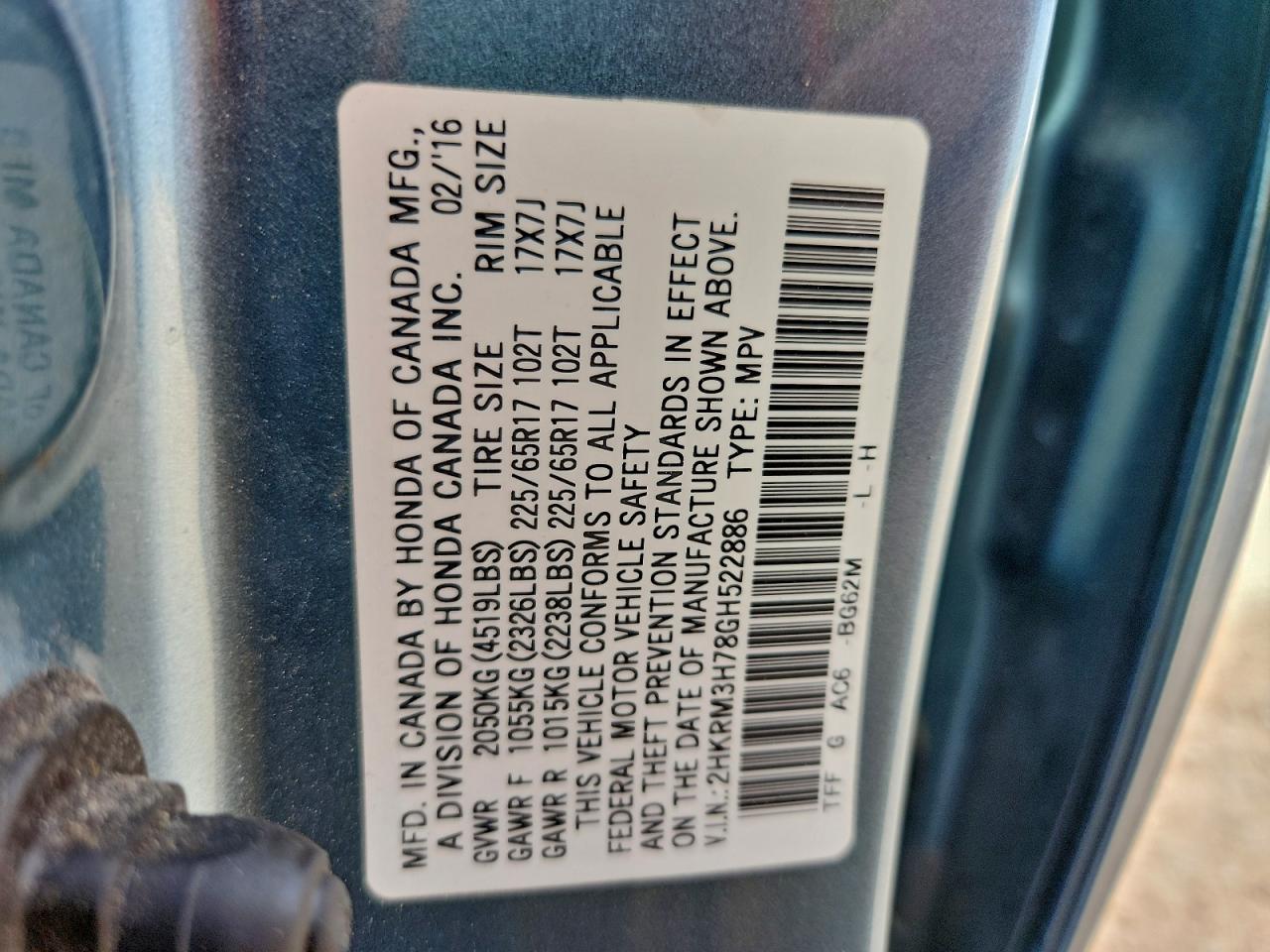2016 HONDA CR-V EXL photo 14