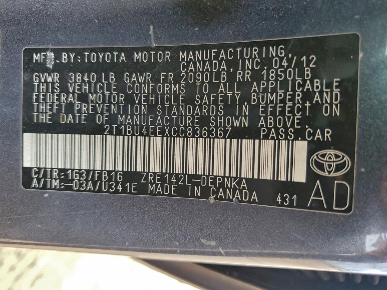 2012 TOYOTA COROLLA BASE photo 23