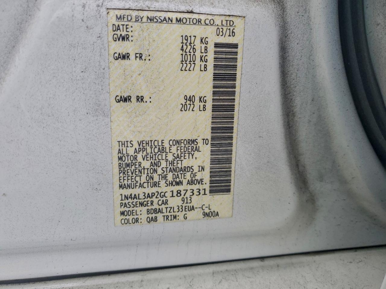 2016 NISSAN ALTIMA 2.5 photo 12