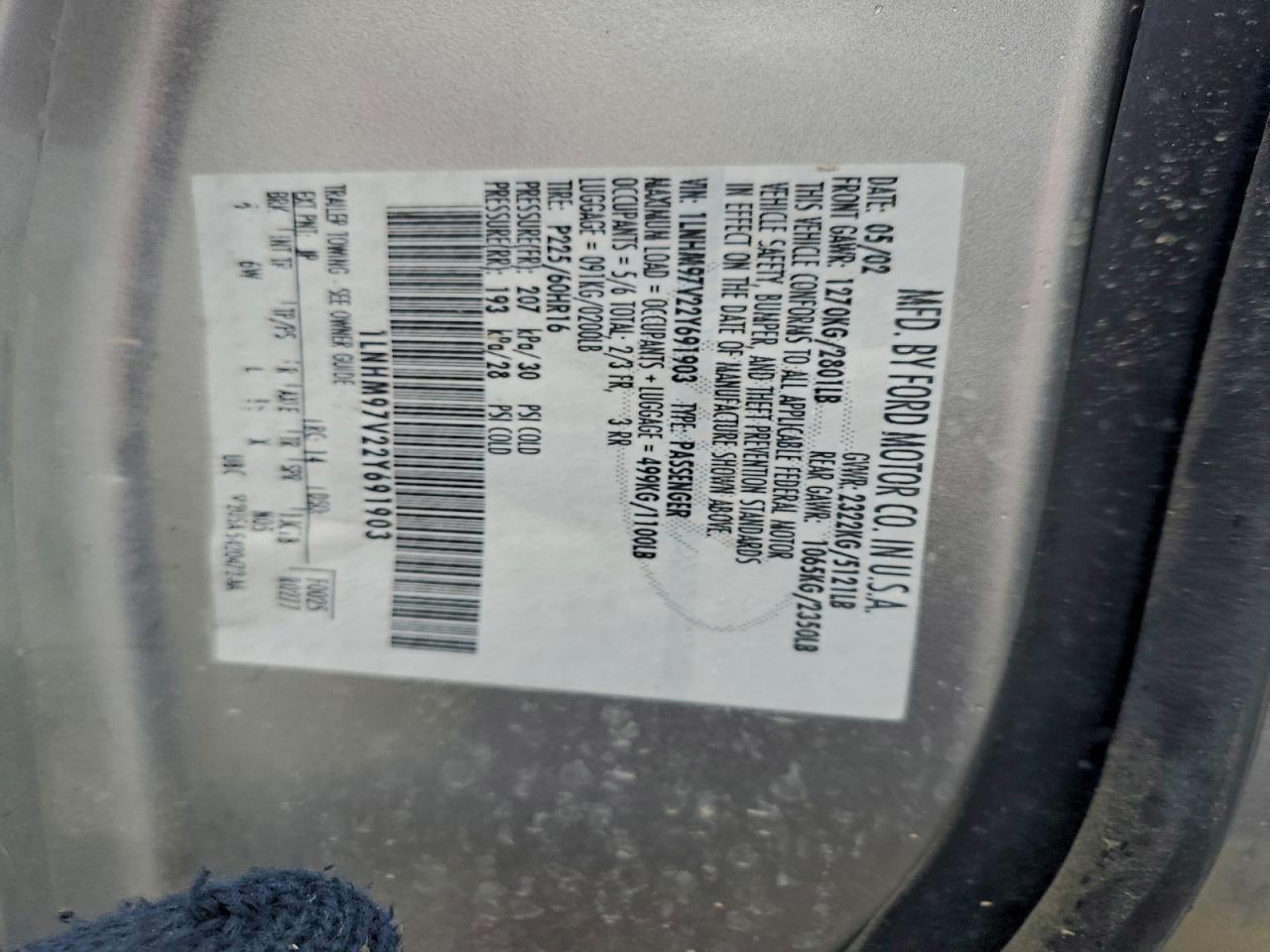 2002 LINCOLN CONTINENTAL photo 12