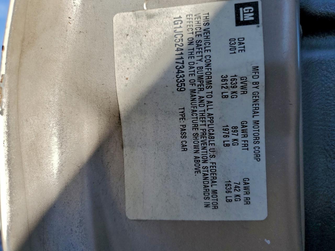 2001 CHEVROLET CAVALIER BASE photo 12
