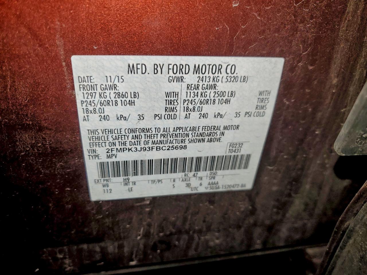 2015 FORD EDGE SEL photo 13