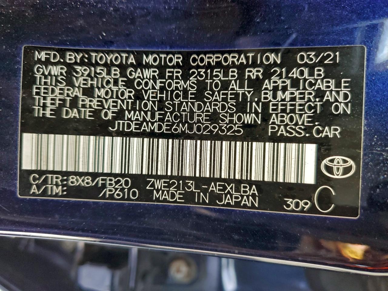 2021 TOYOTA COROLLA LE photo 13