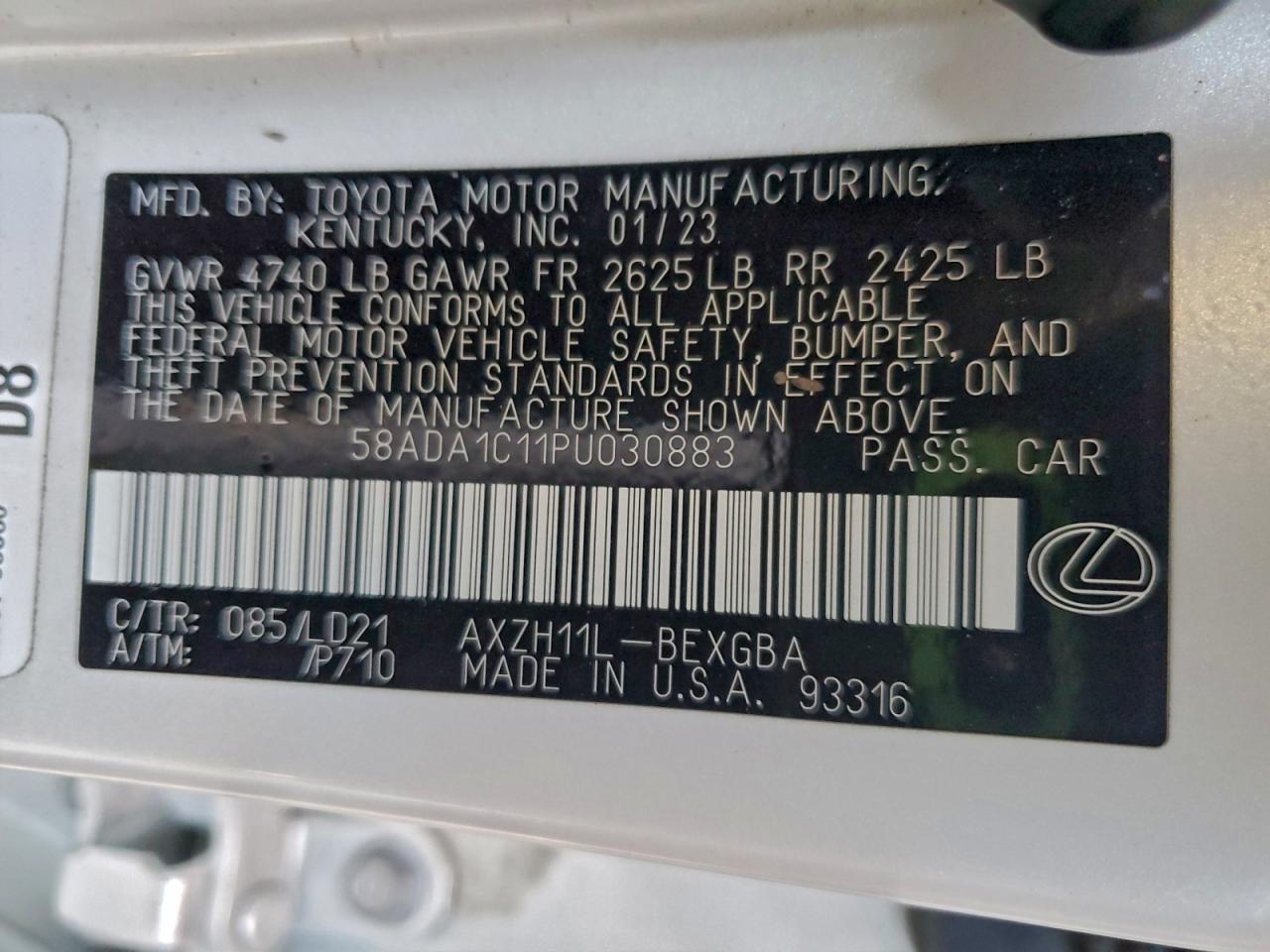 2023 LEXUS ES 300H BASE photo 13