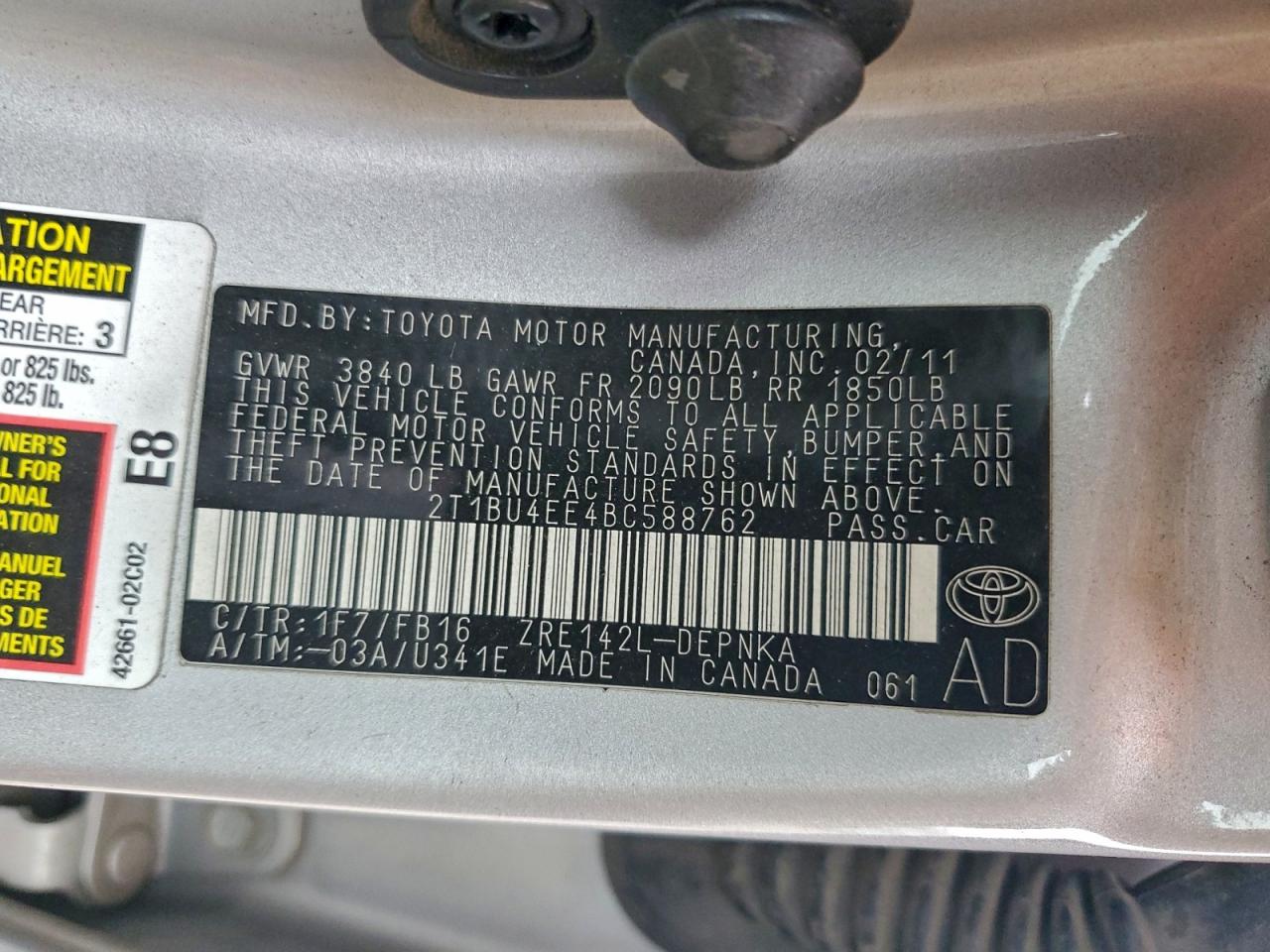 2011 TOYOTA COROLLA BASE photo 12