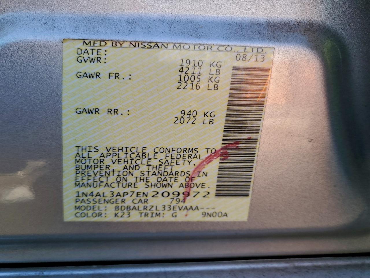 2014 NISSAN ALTIMA 2.5 photo 13