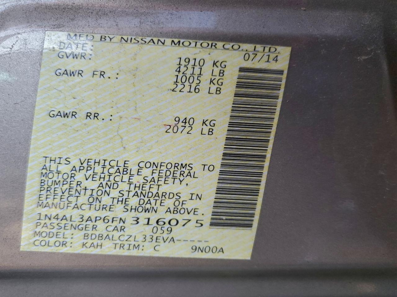 2015 NISSAN ALTIMA 2.5 photo 34