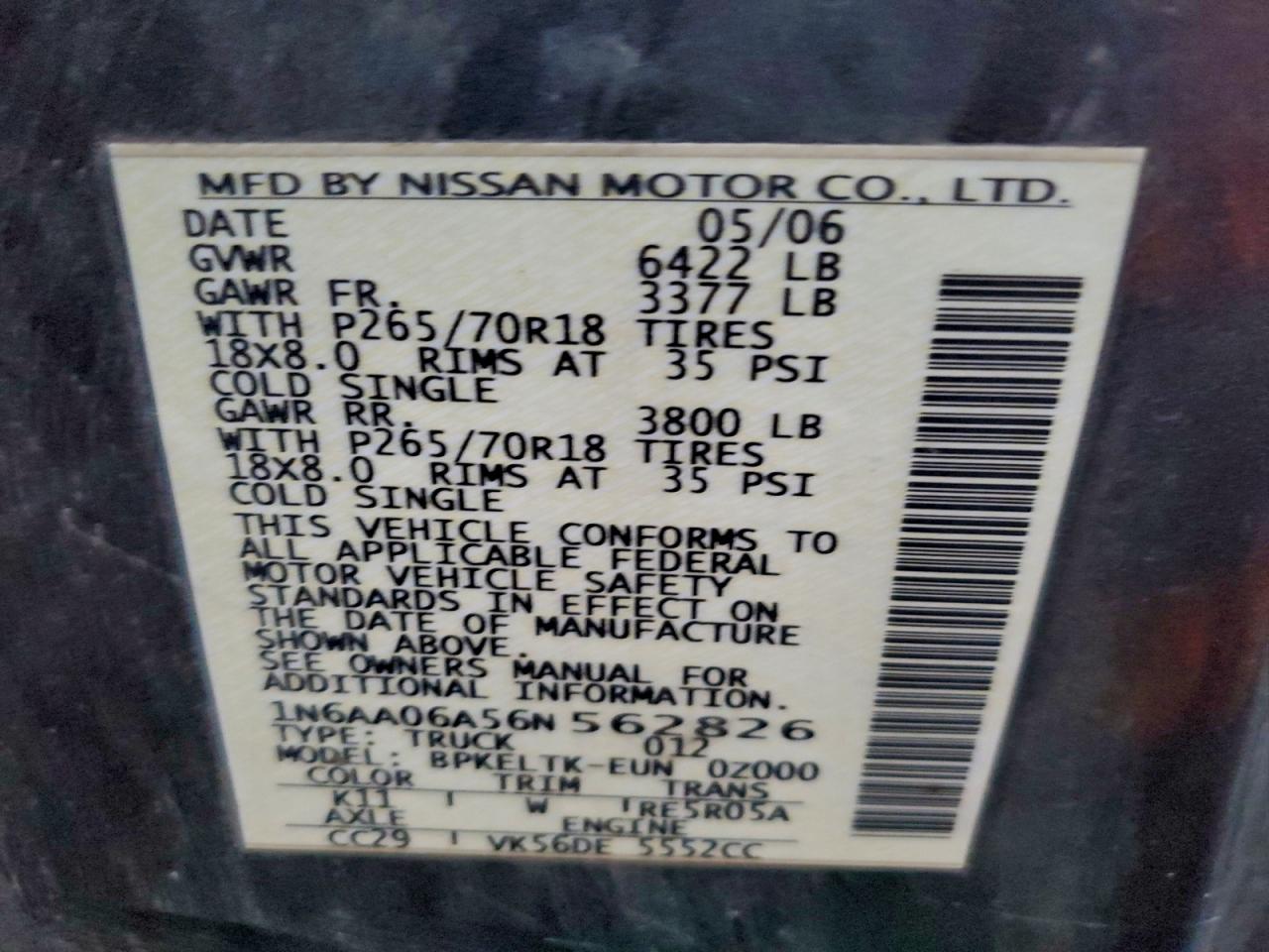 2006 NISSAN TITAN XE photo 12