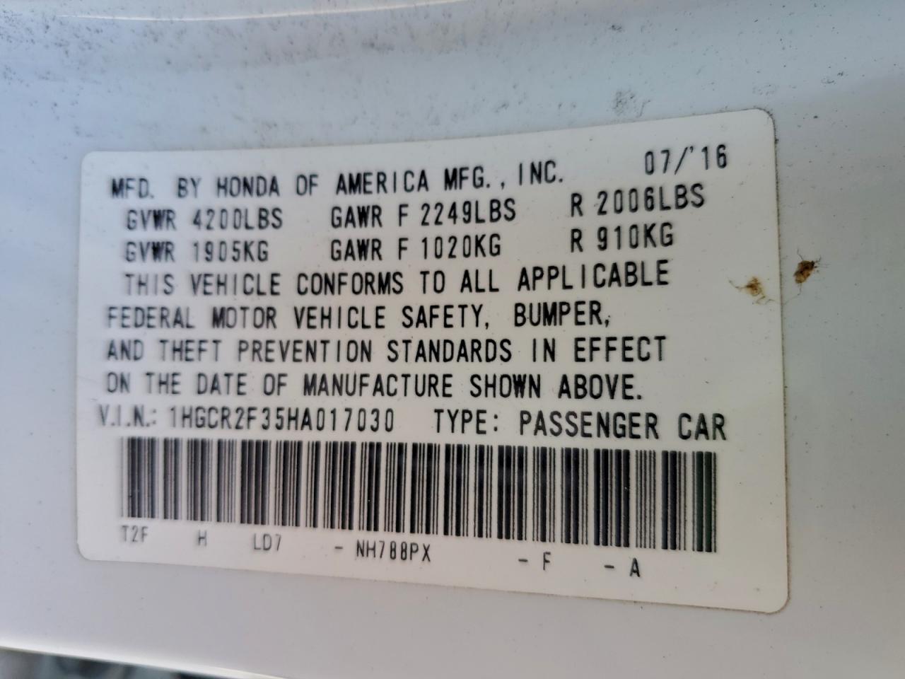 2017 HONDA ACCORD LX photo 13