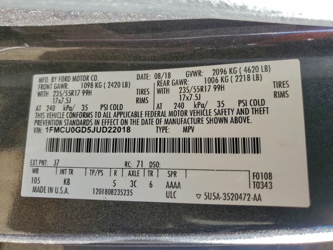 2018 FORD ESCAPE SE photo 12