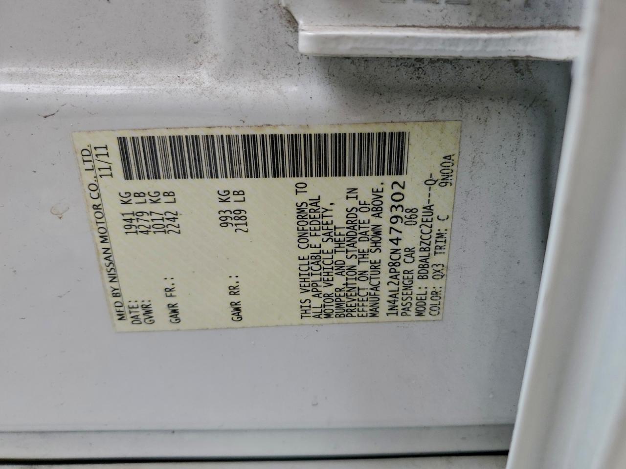 2012 NISSAN ALTIMA BASE photo 12
