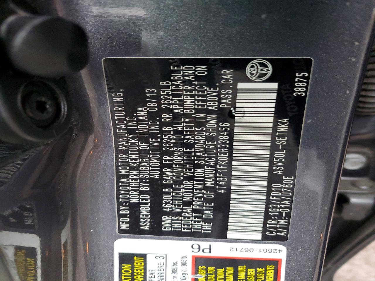 2014 TOYOTA CAMRY L photo 12