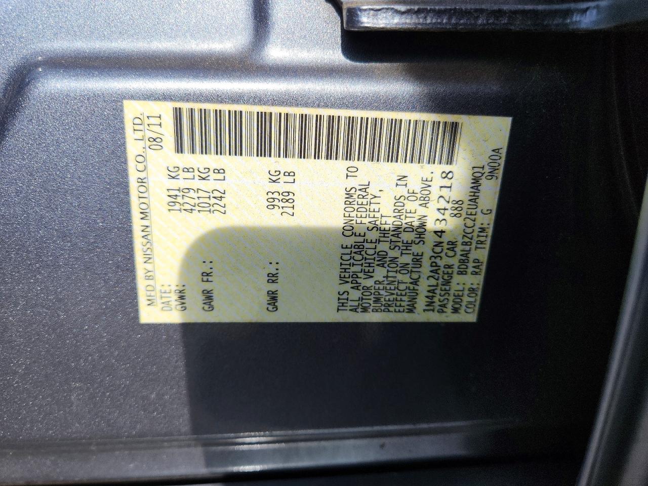 2012 NISSAN ALTIMA BASE photo 23