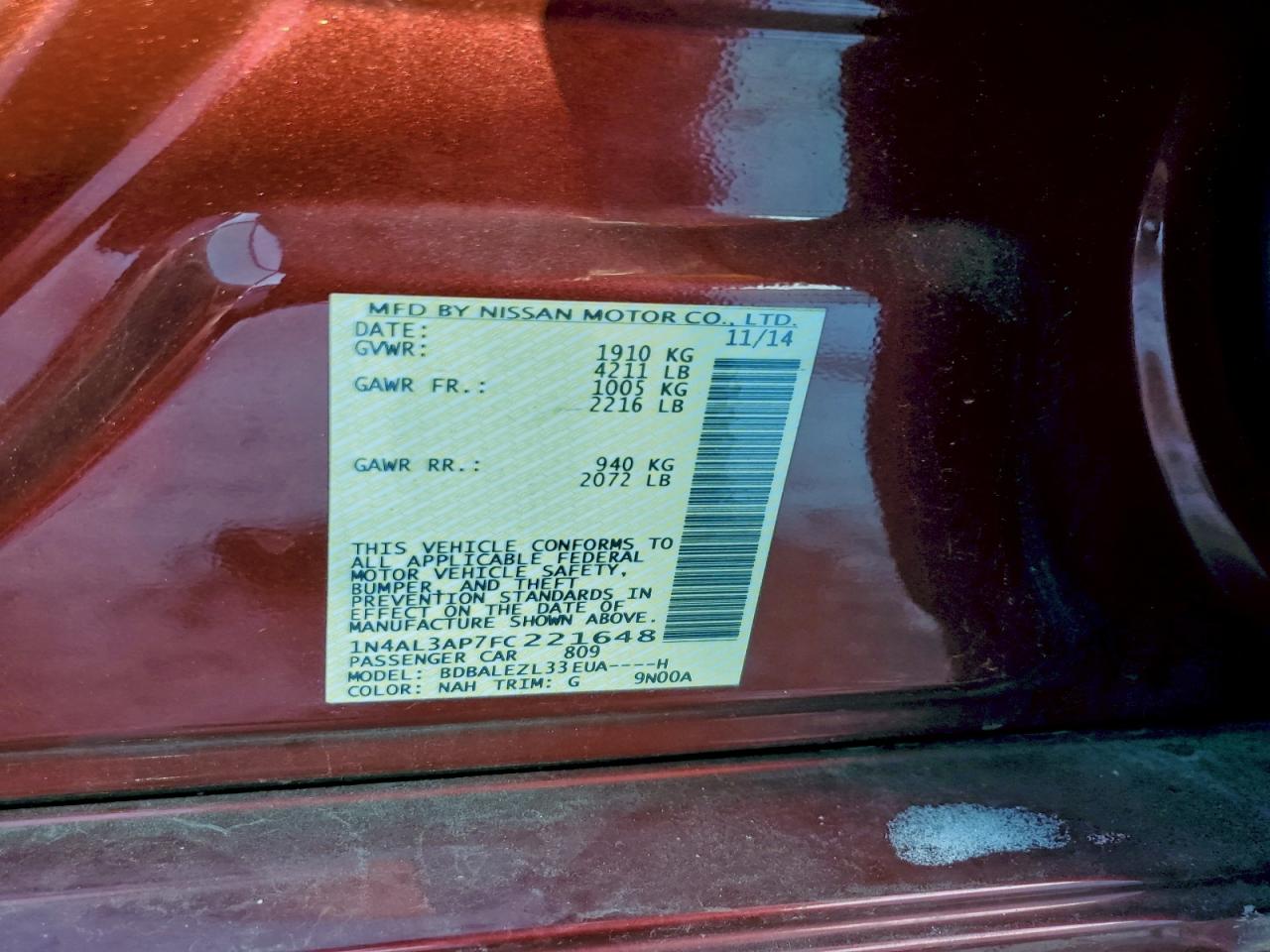 2015 NISSAN ALTIMA 2.5 photo 12