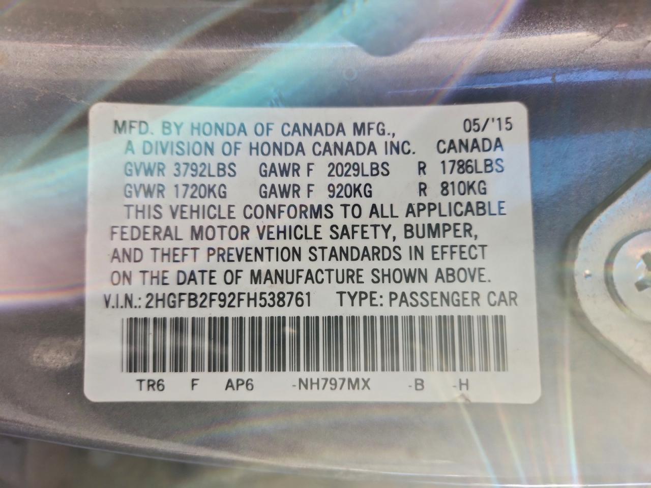 2015 HONDA CIVIC EXL photo 23