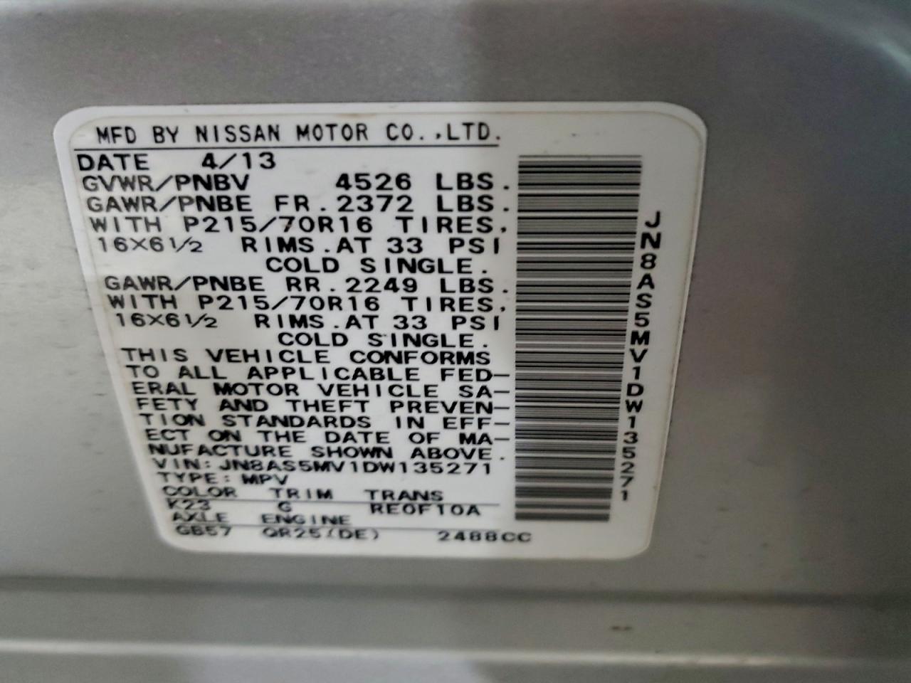 2013 NISSAN ROGUE S photo 13