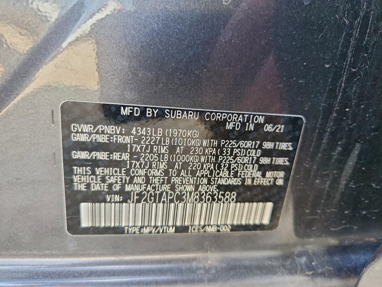 2021 SUBARU CROSSTREK PREMIUM photo 13