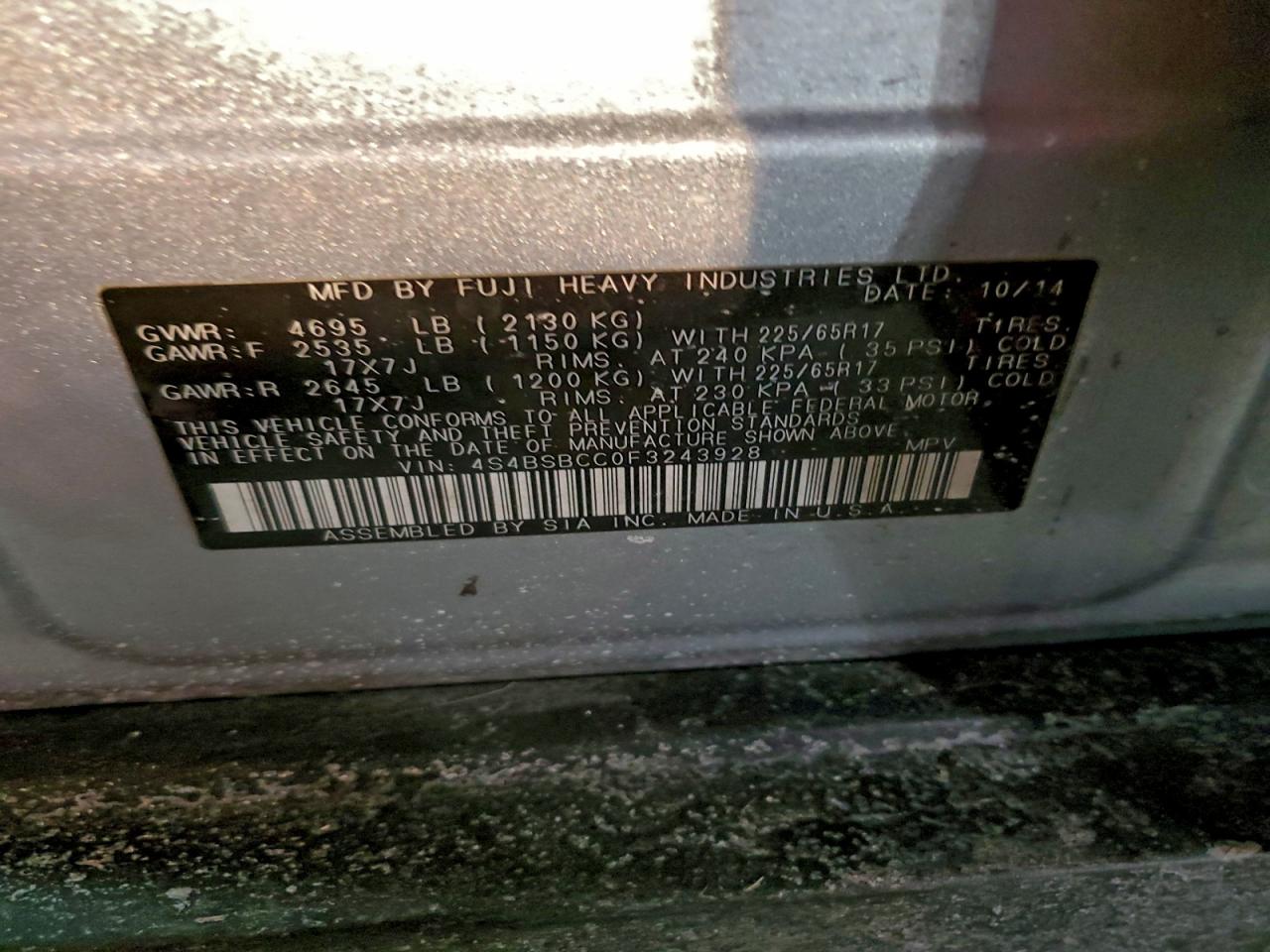 2015 SUBARU OUTBACK 2.5I PREMIUM photo 13