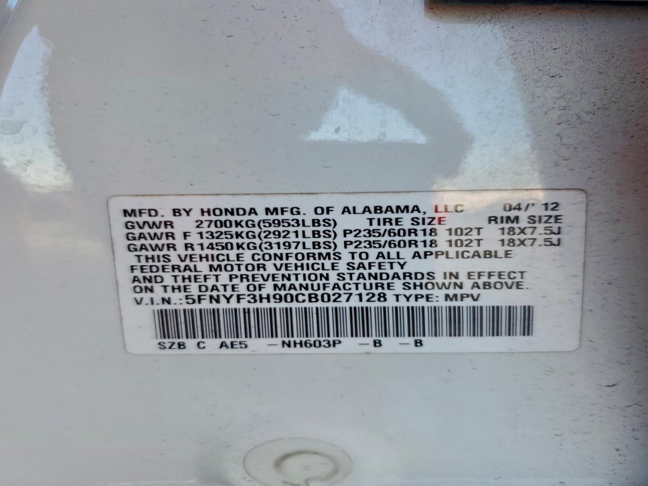 2012 HONDA PILOT TOURING photo 37