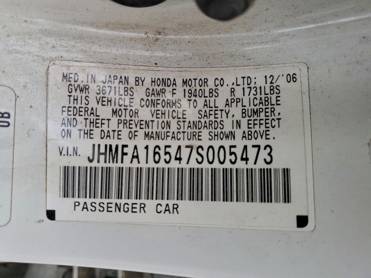 2007 HONDA CIVIC LX photo 12