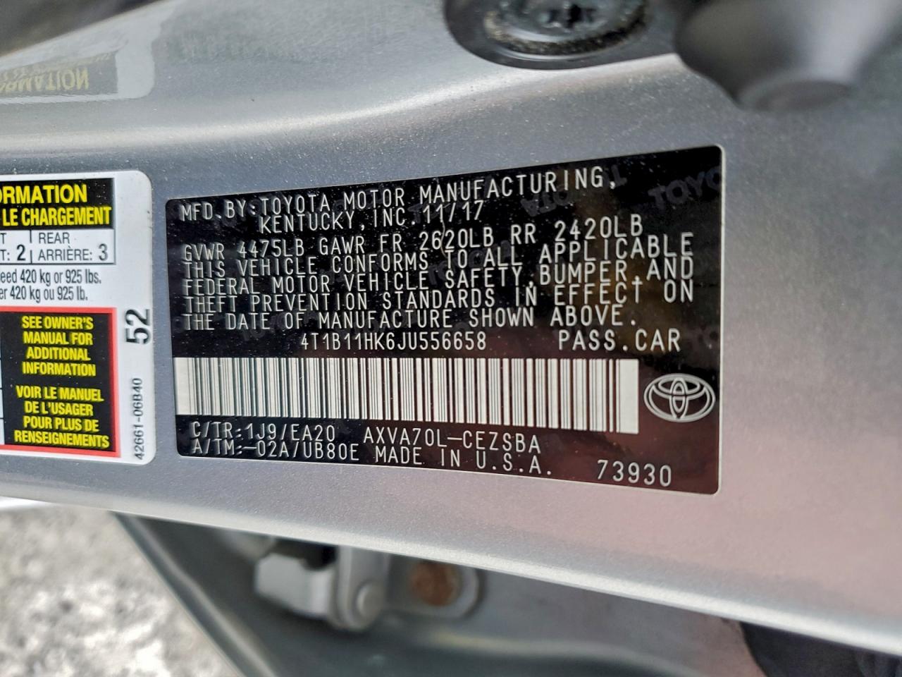 2018 TOYOTA CAMRY L photo 13