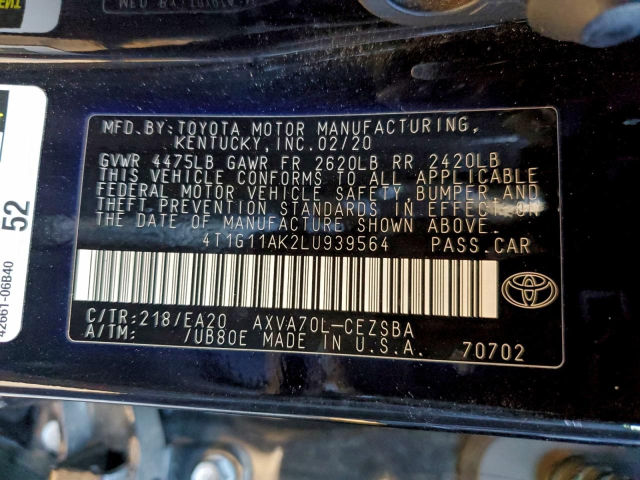 2020 TOYOTA CAMRY SE photo 34