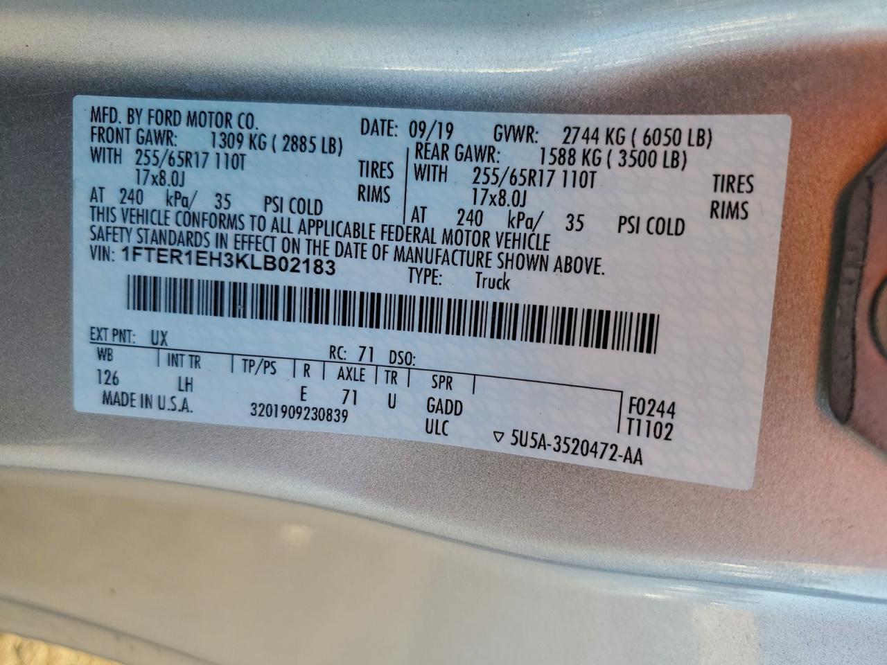 2019 FORD RANGER XL photo 13
