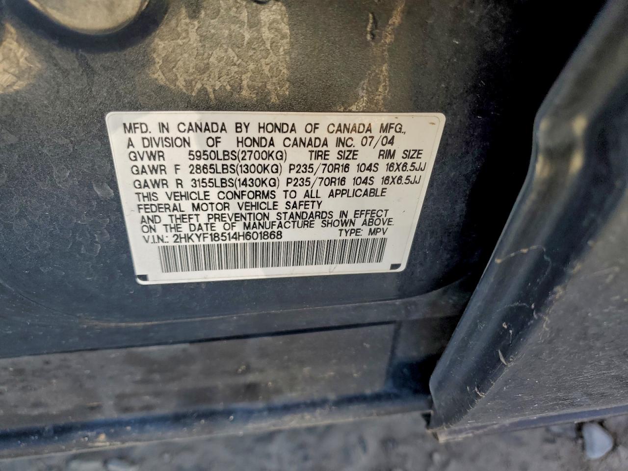 2004 HONDA PILOT EXL photo 12