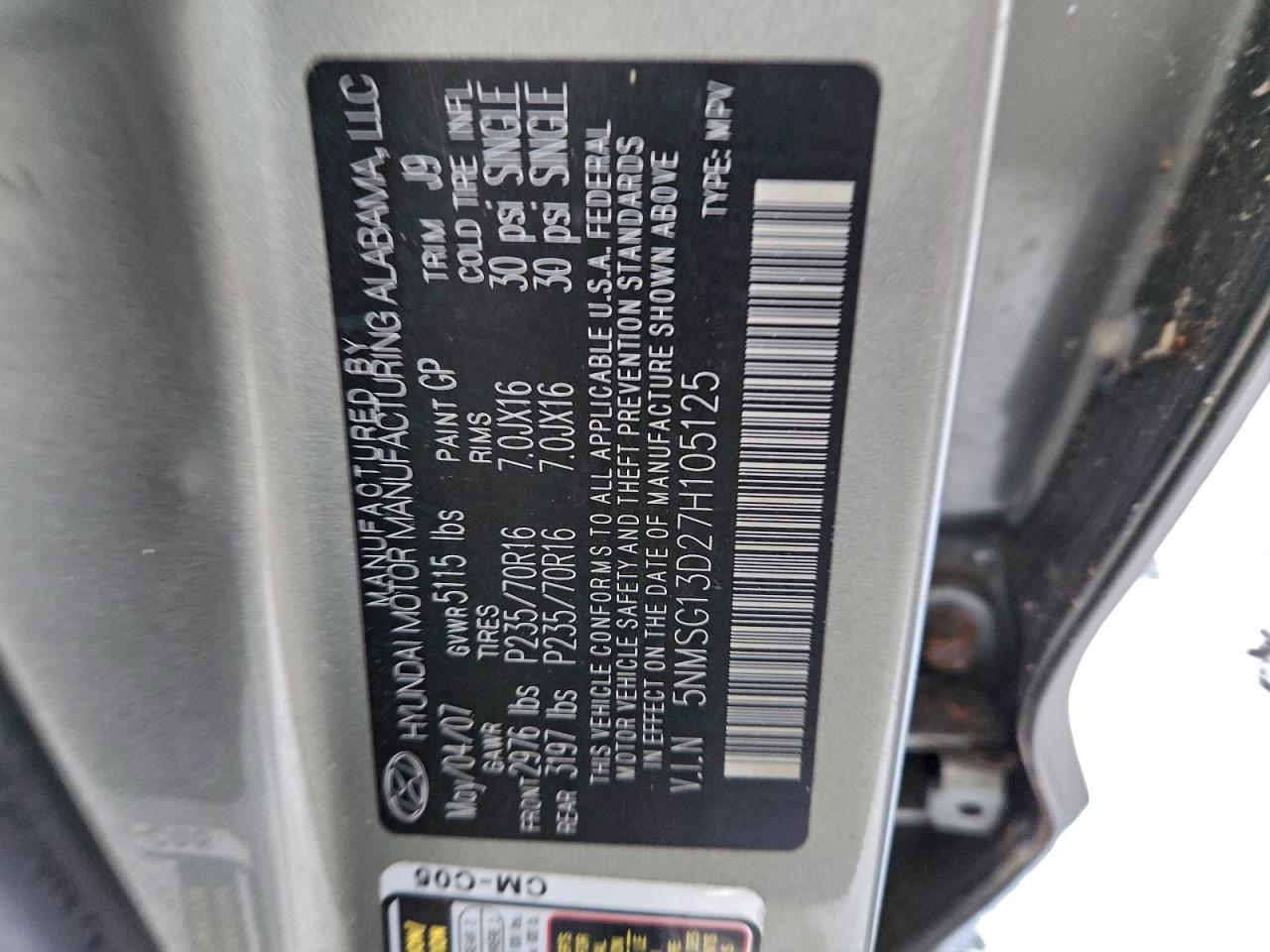 2007 HYUNDAI SANTA FE GLS photo 13