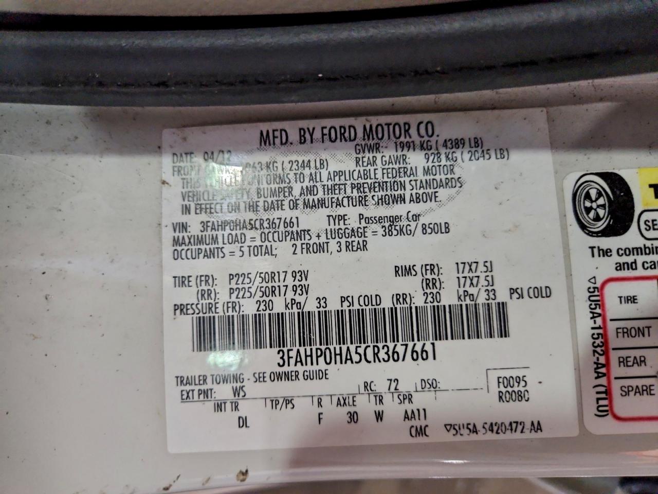 2012 FORD FUSION SE photo 25