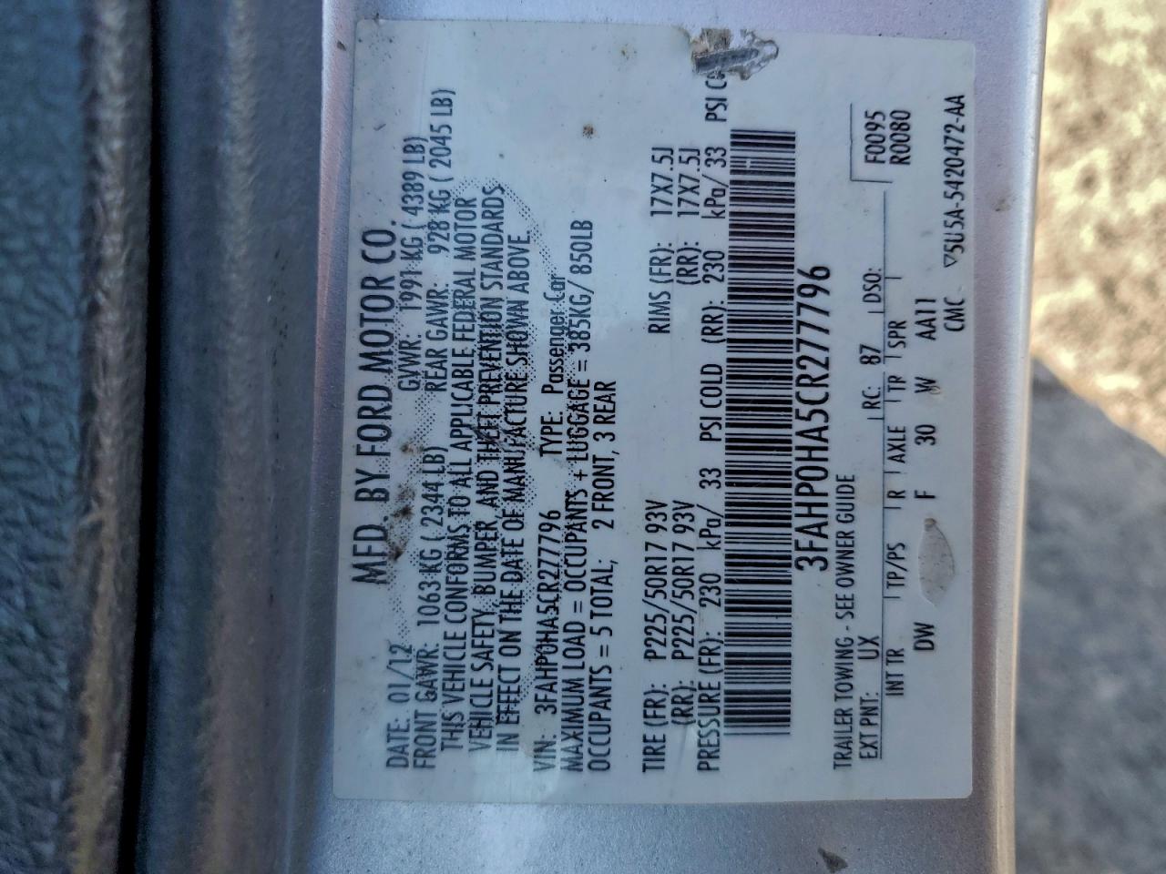 2012 FORD FUSION SE photo 12