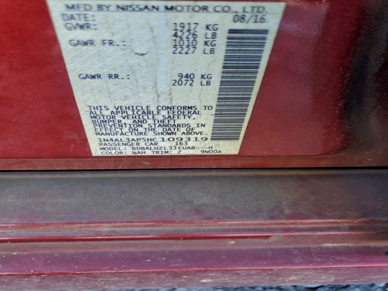 2017 NISSAN ALTIMA 2.5 photo 12