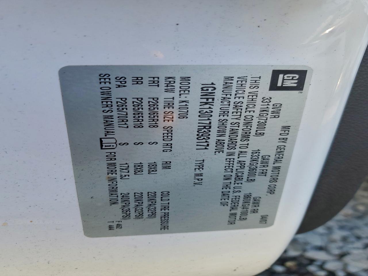 2007 CHEVROLET TAHOE K1500 photo 13