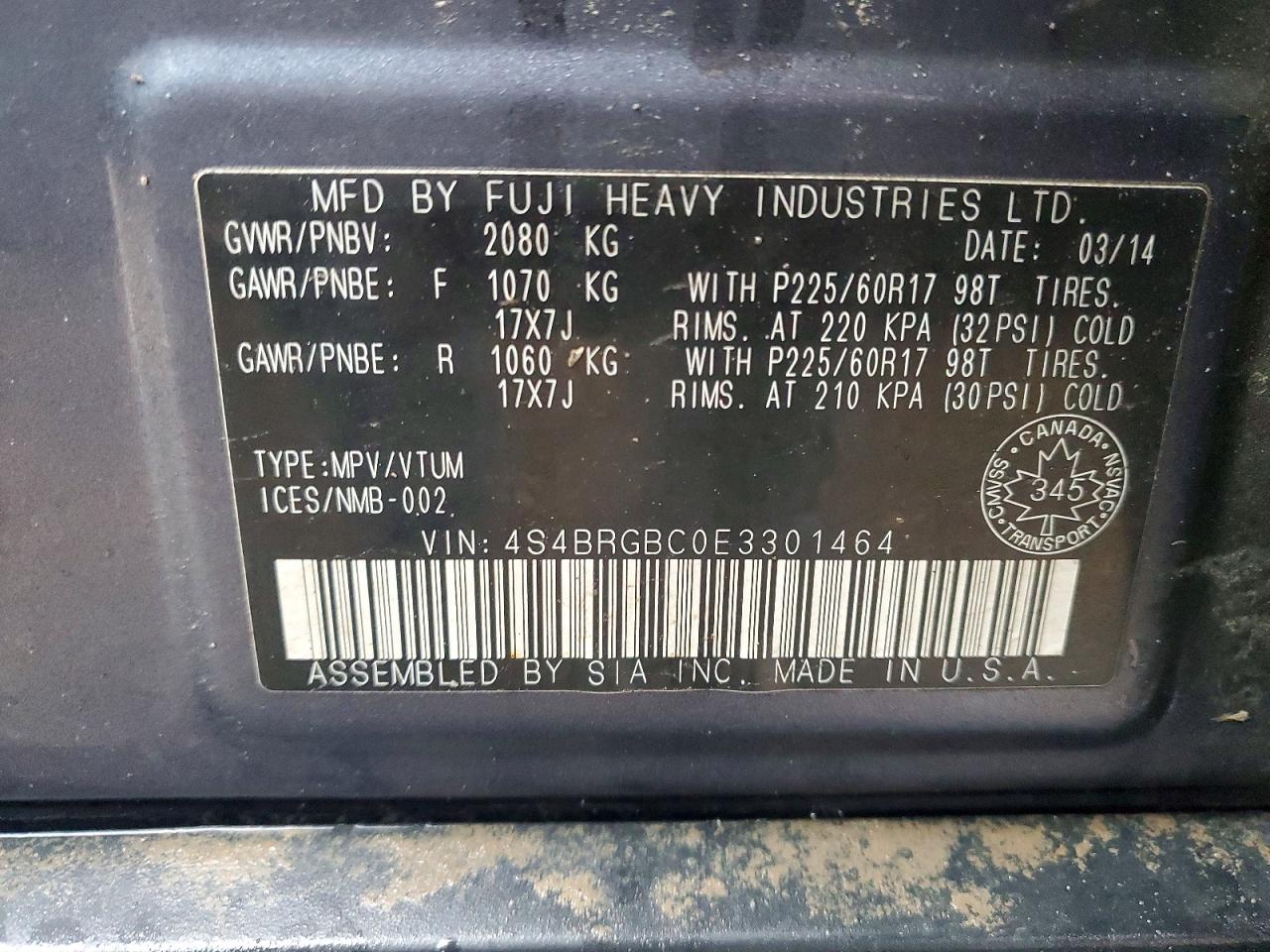 2014 SUBARU OUTBACK 2.5I PREMIUM photo 12