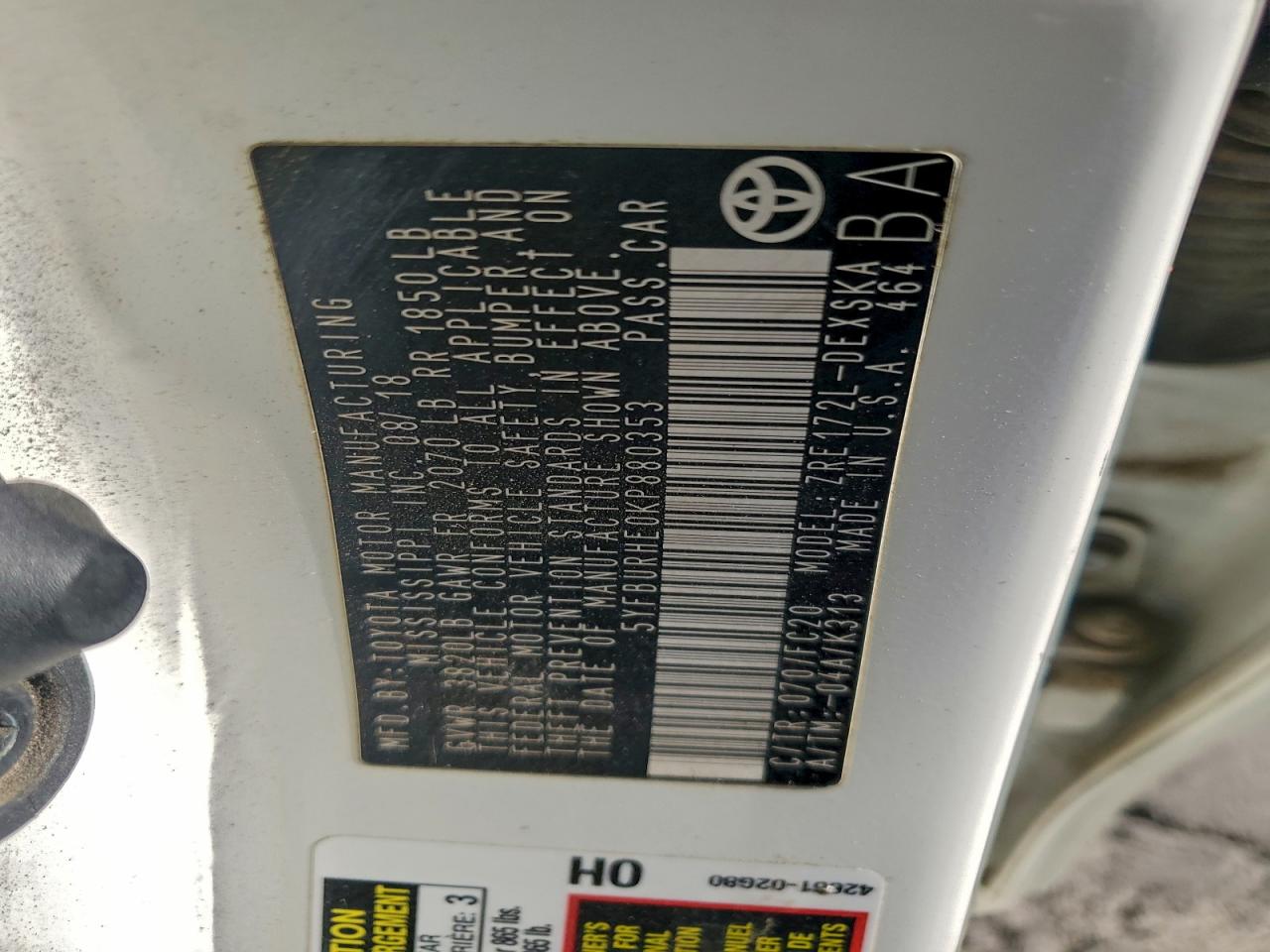 2019 TOYOTA COROLLA L photo 12