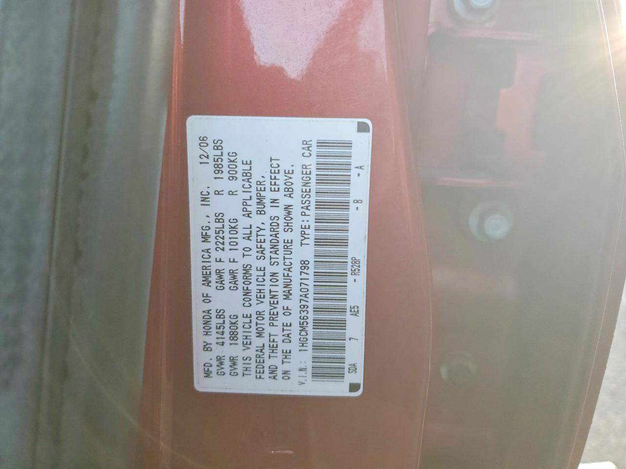 2007 HONDA ACCORD SE photo 12