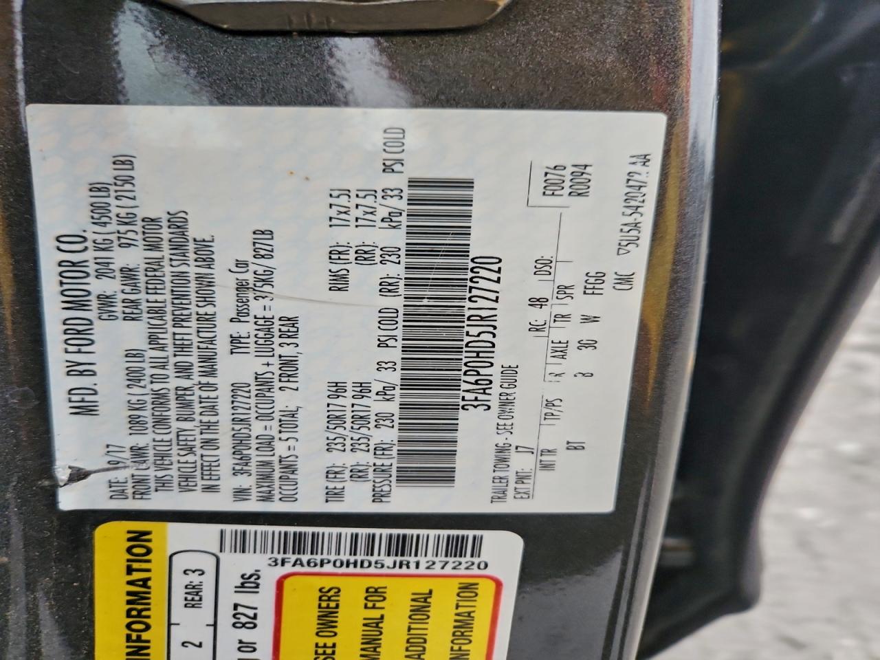 2018 FORD FUSION SE photo 12