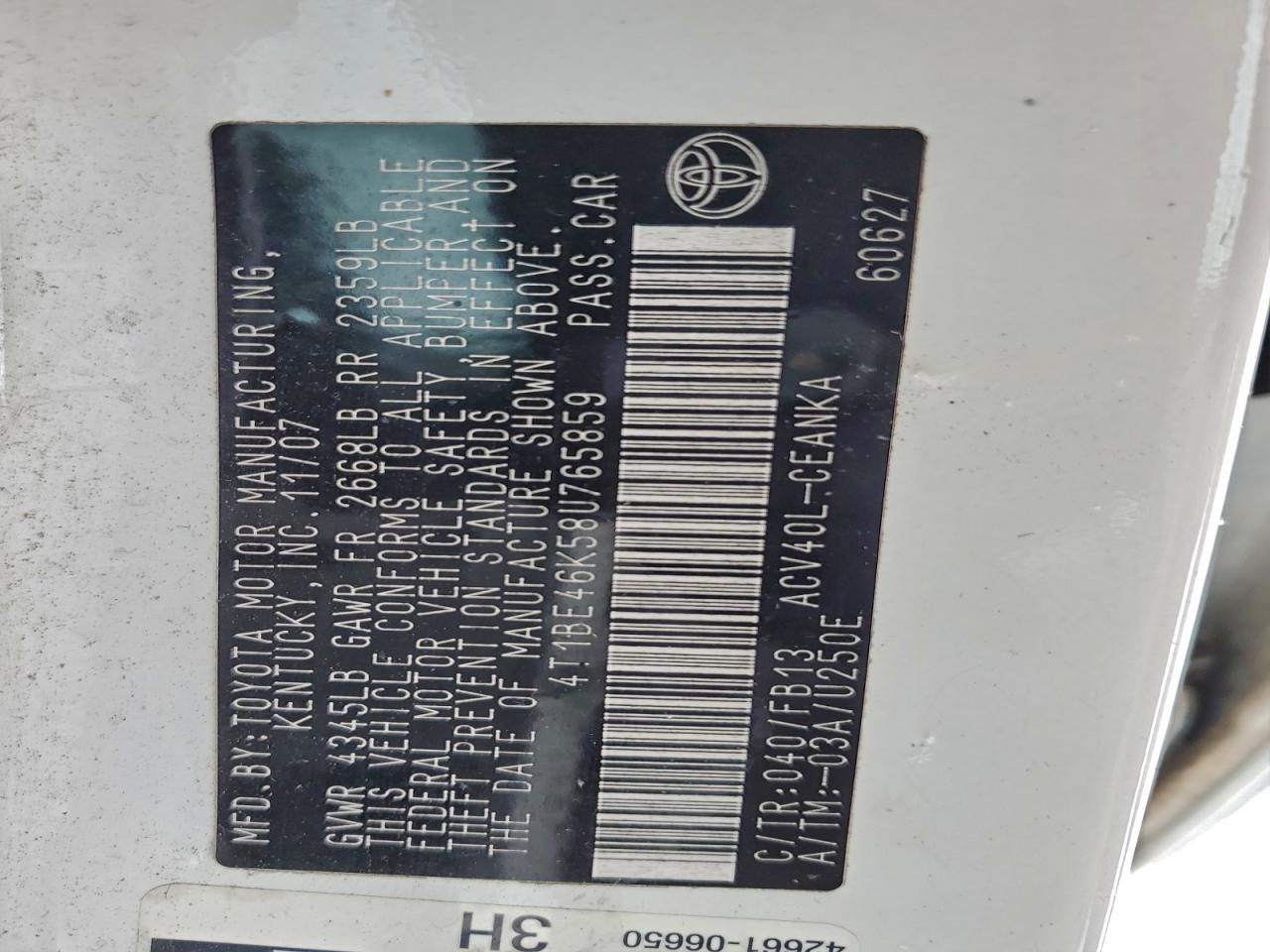 2008 TOYOTA CAMRY CE photo 12