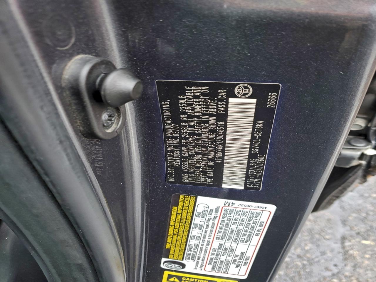 2007 TOYOTA CAMRY LE photo 12