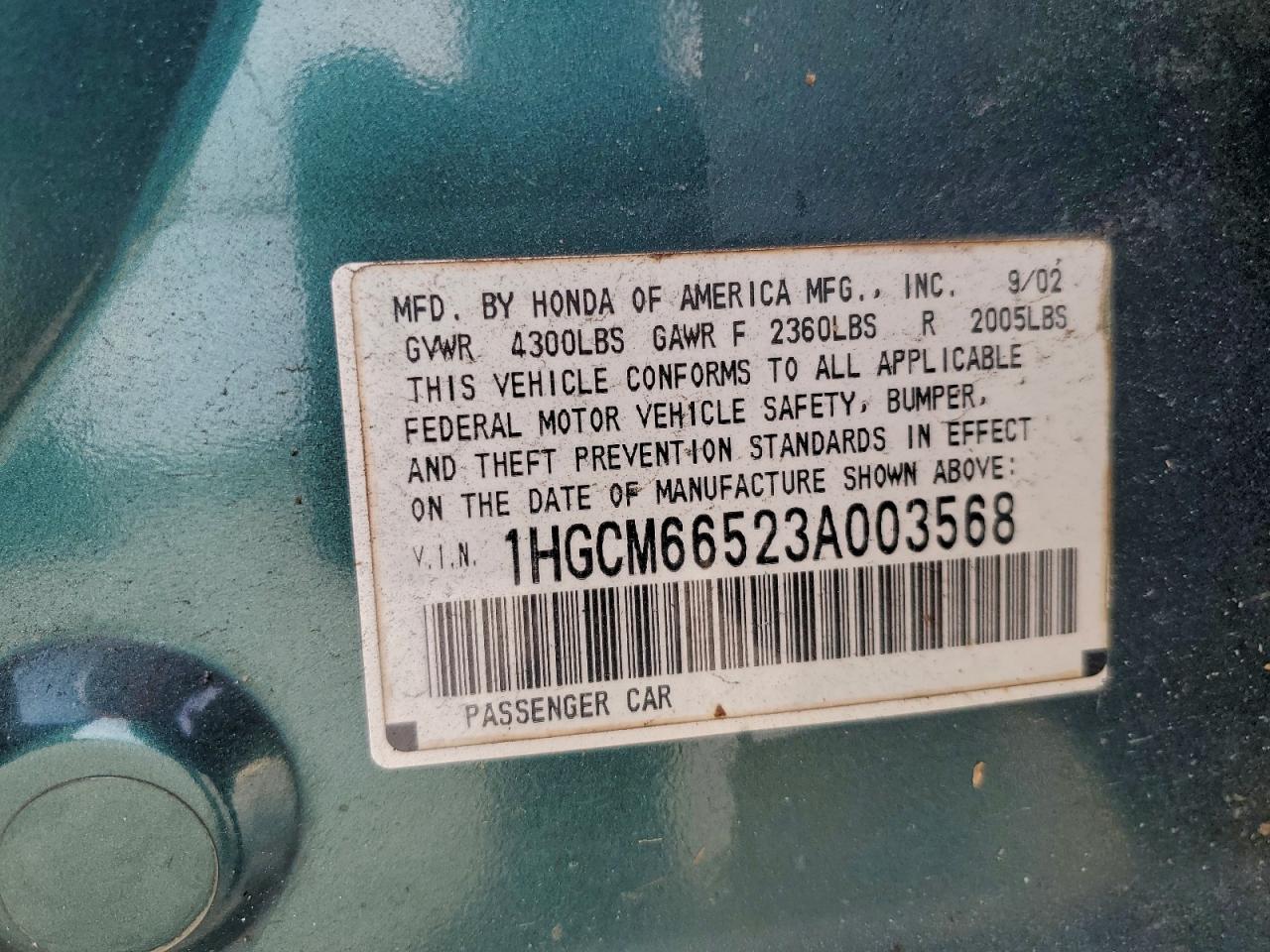 2003 HONDA ACCORD EX photo 12